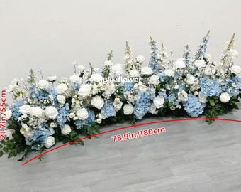White Blue Grounded Flower Arrangements | Artificial Wedding Aisle Flowers | Event Party Decoration | Table Runner | Floor Floral Custom