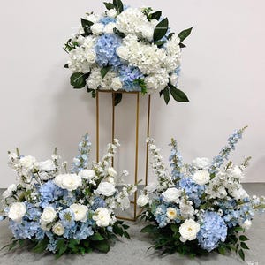 White Blue Flower Arrangement|Artificial Wedding Aisle Flowers|Table Centerpiece|Wedding Centerpiece | Flower Ball no stand