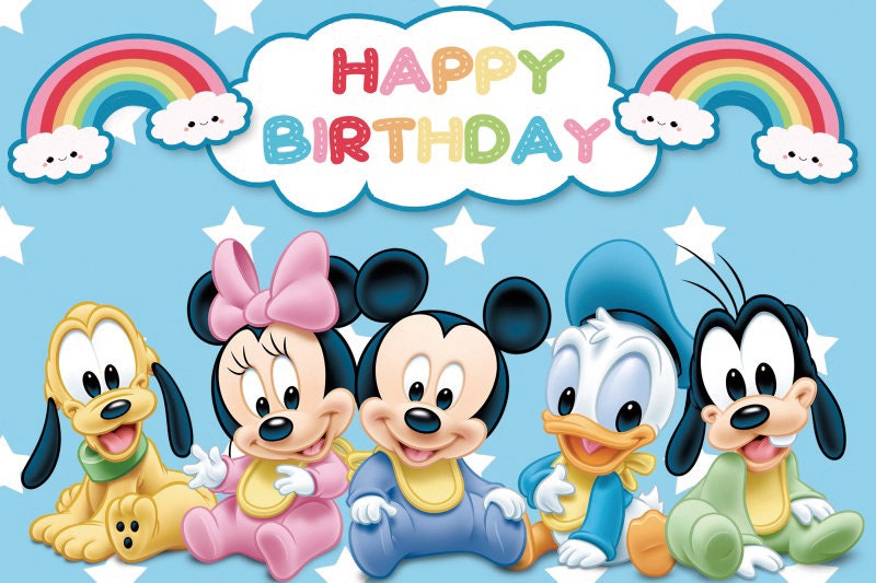 Children Happy Birthday Party BannerMickey Mouse Party Supplies Photography BackdropBaby Shower Cake Table Decoration