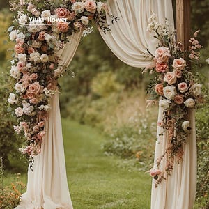 White & Dusty Rose Flower Arch: Wedding Ceremony Decor