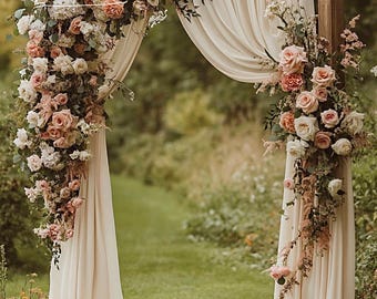 Arch Flowers,Wedding  Flowers,Flower Arch Decor With Drapes in White Dusty Rose,Arch Floral Arrangements,Ceremony Decor,Wedding Decor Custom