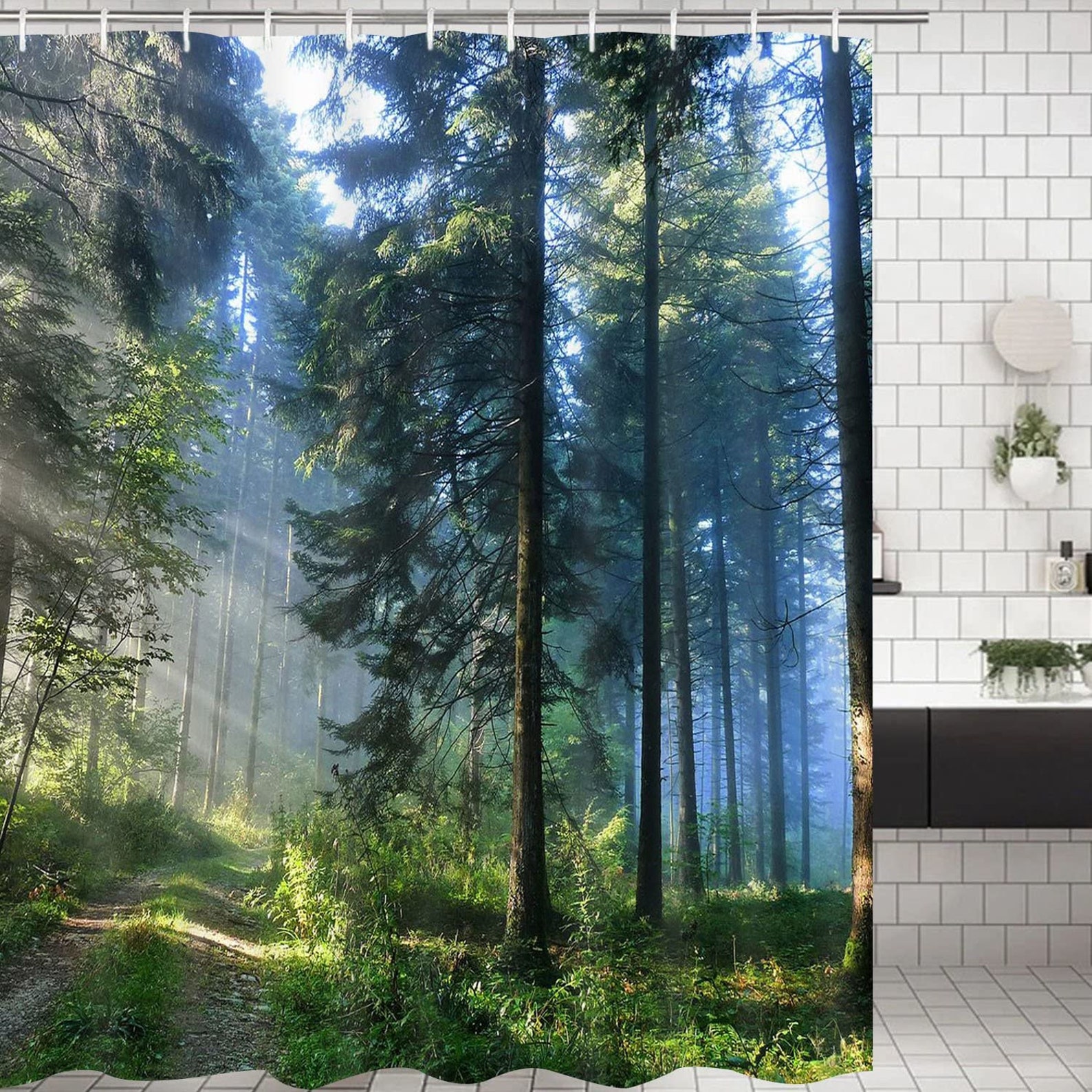 Bathroom Shower Curtain Misty Forest Bathroom Curtain With - Etsy