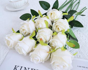 20&quot; Real Touch White Roses Stem|Artificial Flower|Real Feel Faux Flowers|Wedding/Home Decoration|DIY Bouquets/Gifts Single