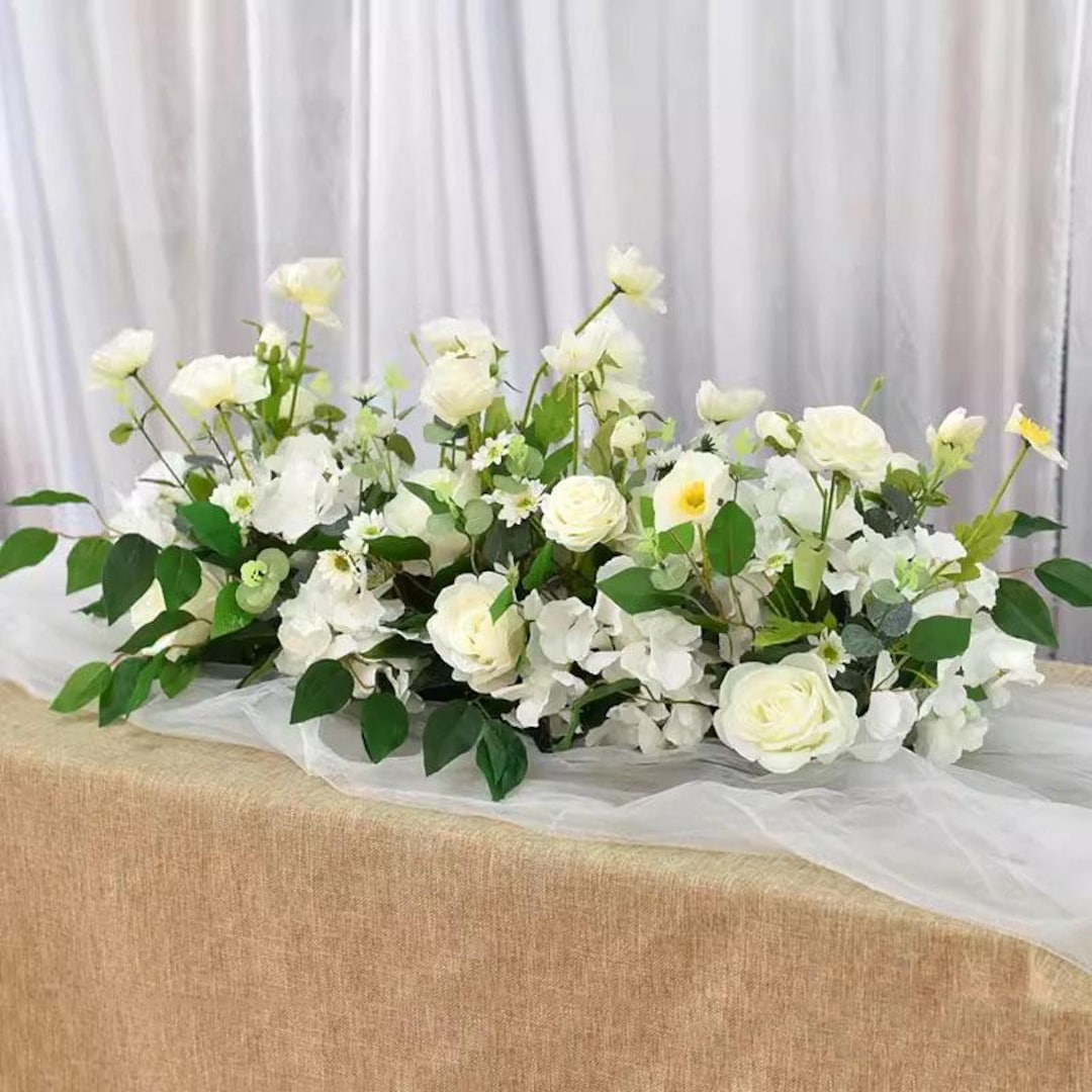 Silk White Rose Table Flower Arrangement: Wedding Centerpiece - Etsy ...