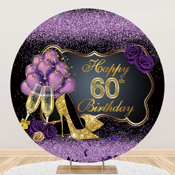 Purple High Heel Champagne Round Birthday Backdrop
