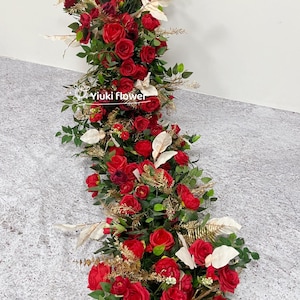 Rose Flower Runner | Flower Table Runner | Wedding Flower Arrangement |  Rose Flower Garland | Table Centerpiece,Wedding Reception Gift Red