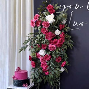 Hot Pink Rose Willow Leaf Hanging Flower,Table Flower Runner,Wedding Backdrop,Wedding Arrangement,Flower Garland,Wedding Party Event Decor