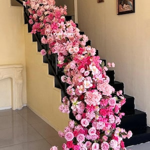 Hot Pink Flower Runner | Staircase Flowers| Aisle Flowers | Artificial Flower Arrangements for Wedding Decoration | Flower Row Custom