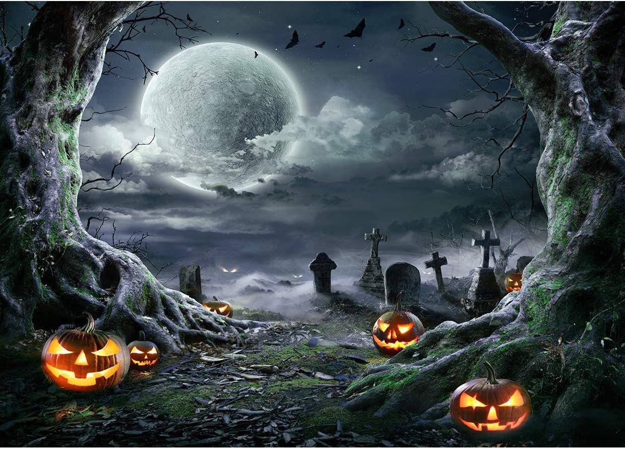 Halloween Backdrop Orange Night Moon Background Bat Castle - Etsy