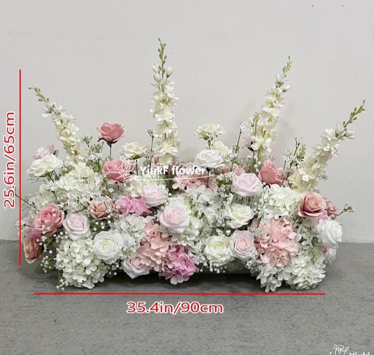 Rose Flower Arrangement|Artificial Wedding Aisle Flowers|Grounded Flower|Floor Floral Custom Flower Runner White Pale Pink Blush Pink