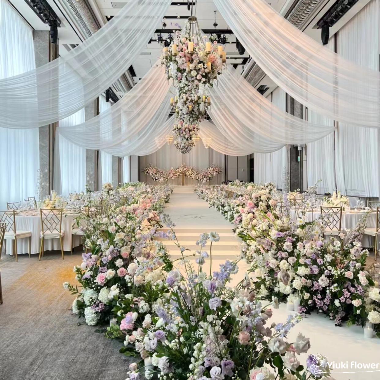 White & Pink Silk Flower Arrangement: Wedding Table Runner, Aisle Decor ...