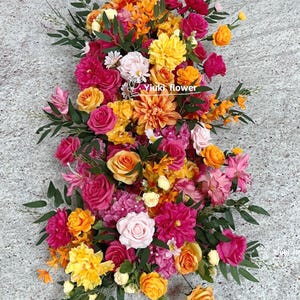 Hot Pink Orange Rose Peony Flower Runner | Artificial Arch Flower Arrangements | Aisle Flowers | Wedding Backdrop | Table Centerpiece Custom