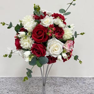 Red & White Rose Flower Ball: Wedding Reception Centerpiece
