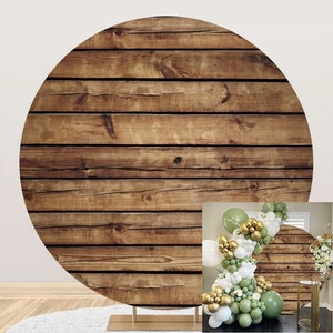 Rustic Wood Round Backdrop, Polyester Wood Birthday Background for Photo, Kids Baby Shower Grad Party Banner, Bridal Shower Prom Photo Prop