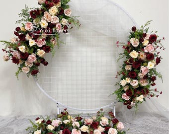 Burgundy Champagne Archway Flower Arrangement|Wedding Flower Runner|Event Party Backdrop Decor,Aisle Flower Gifts Table Flower exclude stand