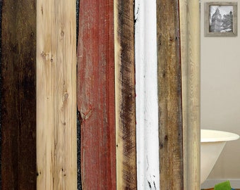 Rustikaler Duschvorhang Holzbrett-Design – 178x178cm, Polyester, Mit Haken, Landhaus-Look