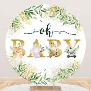 Safari Party Background, Jungle Animals Backdrop,Oh Baby Photography Cake Table Banner,Polyester with Elastic-band