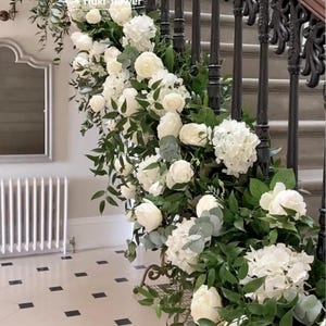 White Rose Hydrangea Flower Arrangement | Wedding Flower Decoration | Table Runner | Aisle Flowers | Staircase Flowers| Home/Wedding Decor