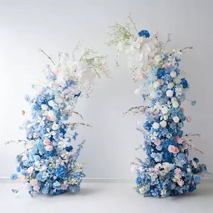Blue & White Floral Arch: Artificial Flower Arrangement, Wedding Arbor Decor