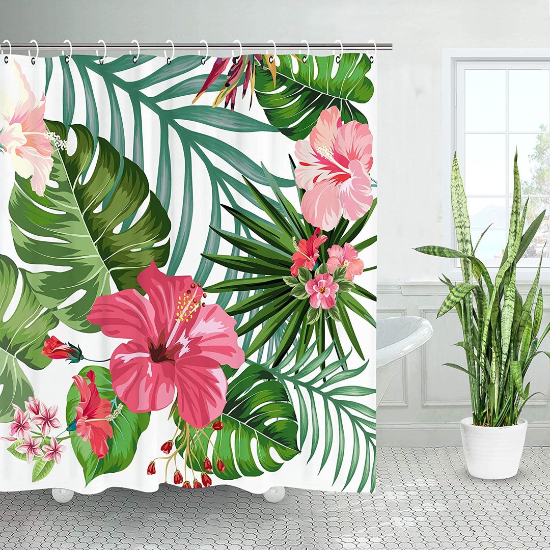 Floral Shower Curtain,tropical Green Plant Shower Curtain for  Bathroom,banana Leaves Shower Curtain,botanical Shower Curtain With Hooks 