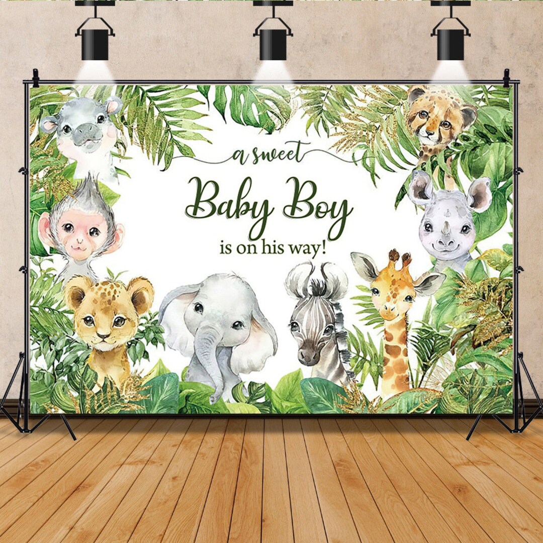 Baby Shower Backdrop for Photography, Jungle Animals Oh Baby Vinyl