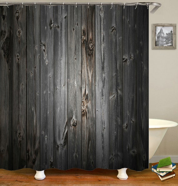Rustic Wood Shower Curtain, Vintage Wooden Grunge Planks Shower