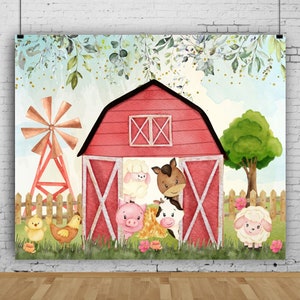 Farm Theme Photography Backdrop,Red Barn Animals Barnyard House Kids Birthday Background