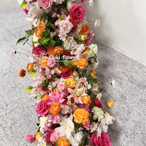 Orange Pink Rose Artificial Flower Arrangement: Wedding Aisle Decor
