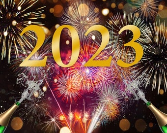 2023 Happy New Year Backdrop, New Years Event Champagne Celebration Photo Background, Family Holiday Fireworks Banner, 2023 Photography Prop