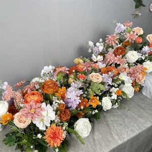 Burnt Orange Rose Flower Arrangement: Silk Wedding Table Runner