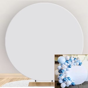 Copertura per fondale rotonda bianca, sfondo fotografico per feste di compleanno in poliestere bianco, decorazione per tavolo per torte per spettacoli di banchetti, sfondo personalizzato