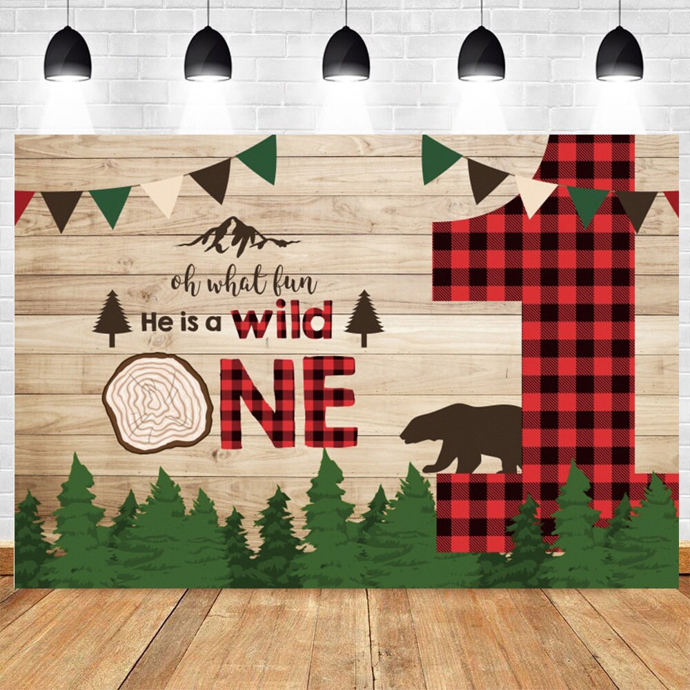 Lumberjack BackdropHes A Wild One Boys 1st Birthday Party DecorBaby Shower Birthday BannerRed Black Buffalo Plaid