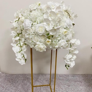 White Rose Orchid Flower Ball l Artificial Table Centerpiece l Aisle Flower decoration | Flower Runner Wedding Road Flower exclude stand