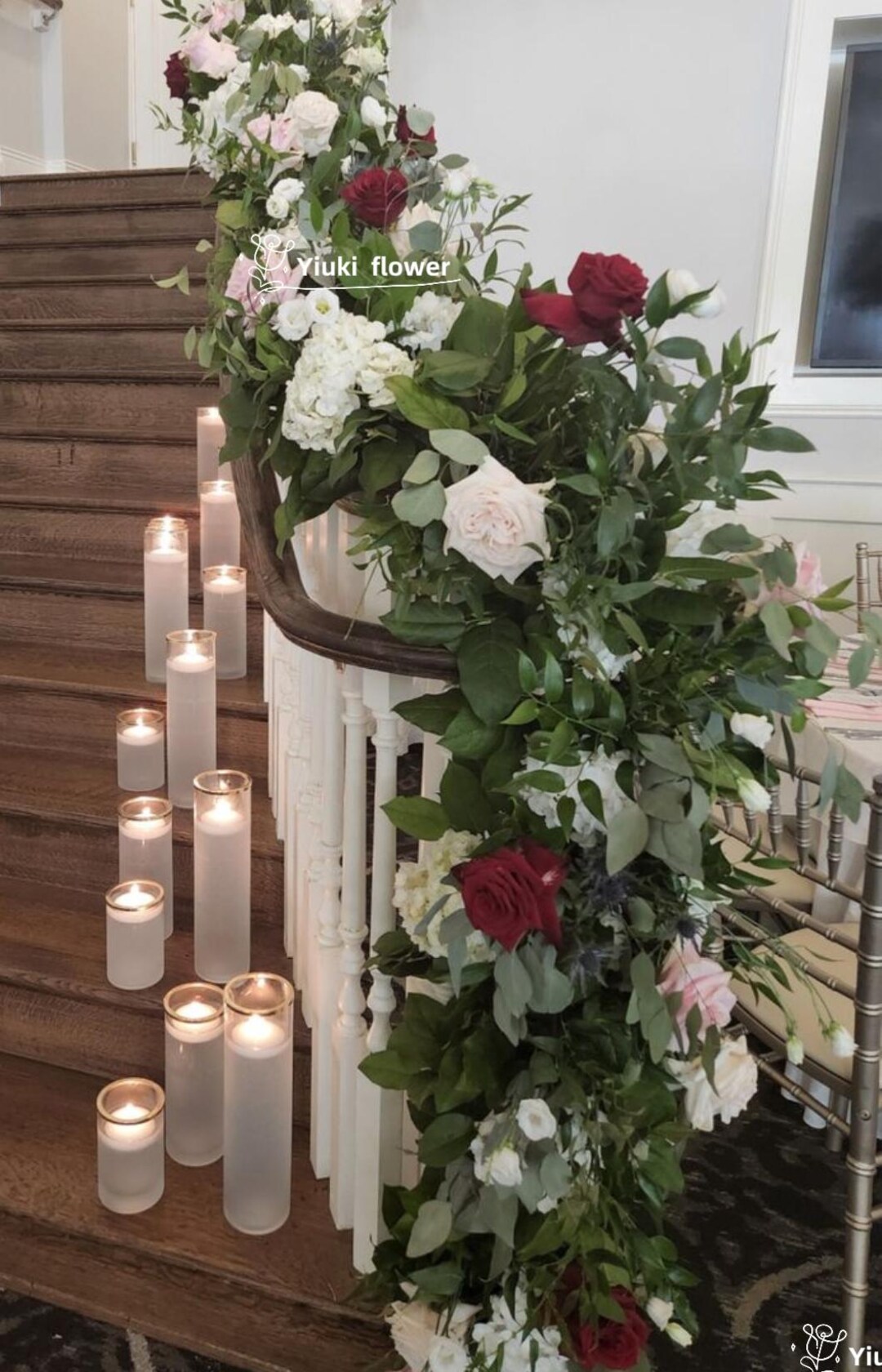 Silk Rose & Hydrangea Flower Row: Wedding Aisle Staircase Decor, Table ...