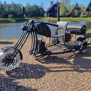 Barbecue grill with a motorcycle