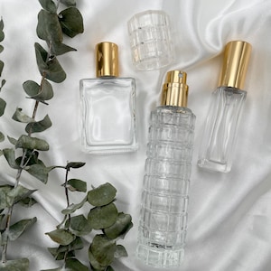 Gold Clear Glass Essential Oil Perfume Set || 10mL Perfume Spray Bottle, 15mL Roller Bottle & 30mL Vintage Perfume Spray Bottle