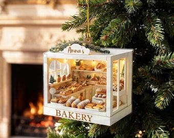 Personalized Bakery Shop 2D Flat Ornament, Custom Name Acrylic Bakery Christmas Decor, Pastry Chef Gift, Personalized Bakery Keepsake