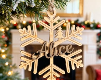 Personalized Wooden Snowflake Ornament, Custom Name Christmas Tree Decoration 2026