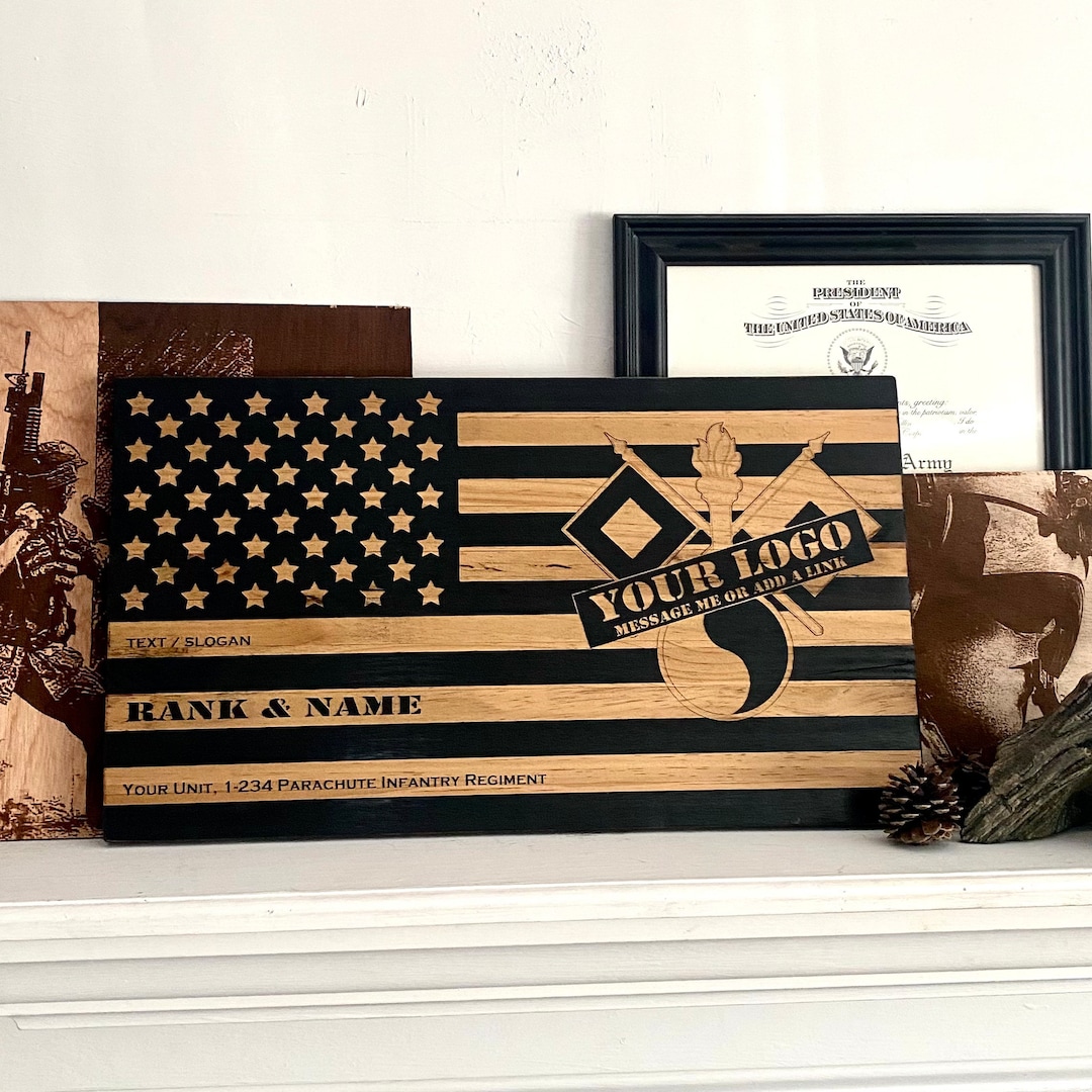 Laser Engraved Flag Plaque Wood Flag Retirement ETS PCS Military Gift