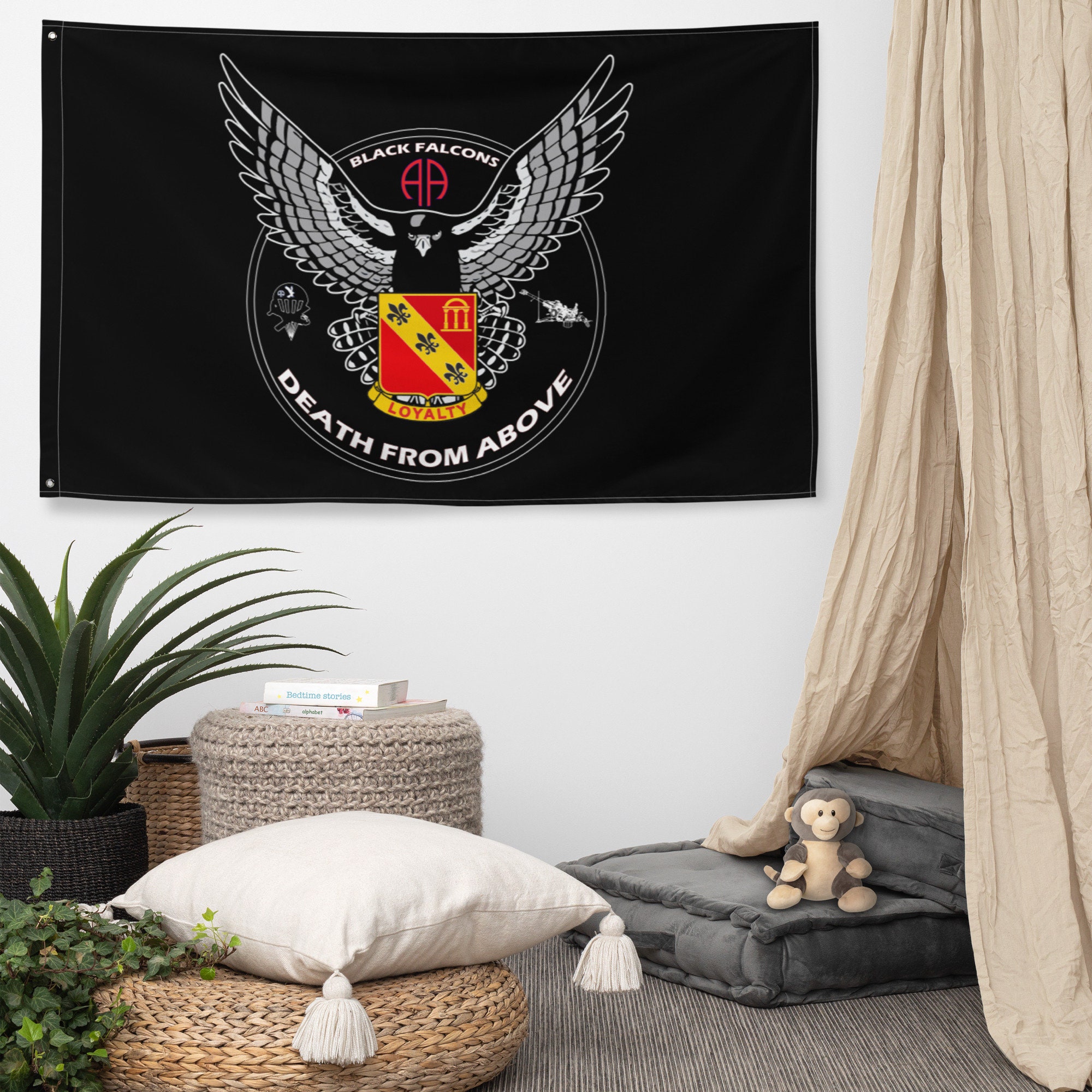 Black Falcons Flag - 2-319 AFAR Flag - 82nd Airborne Division Flag
