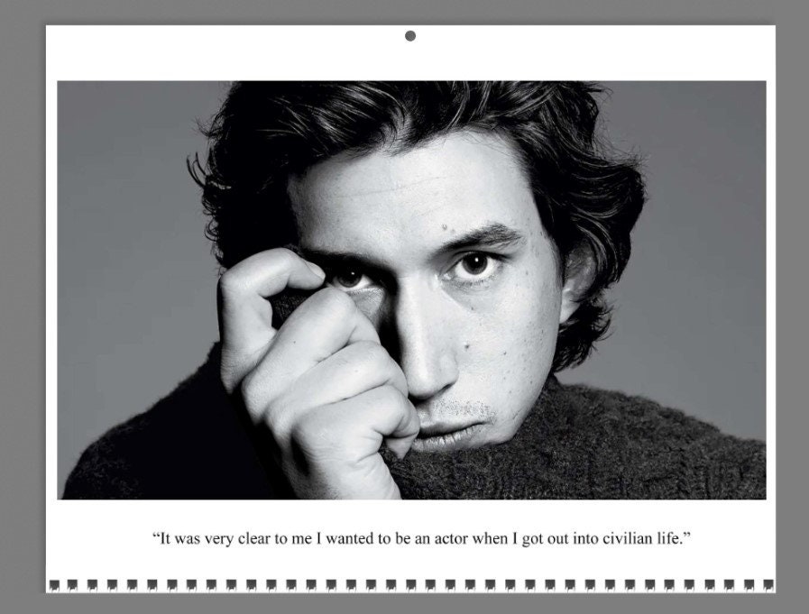 Adam Driver 2024 Wall Calendar with his quotes and signature sold by
