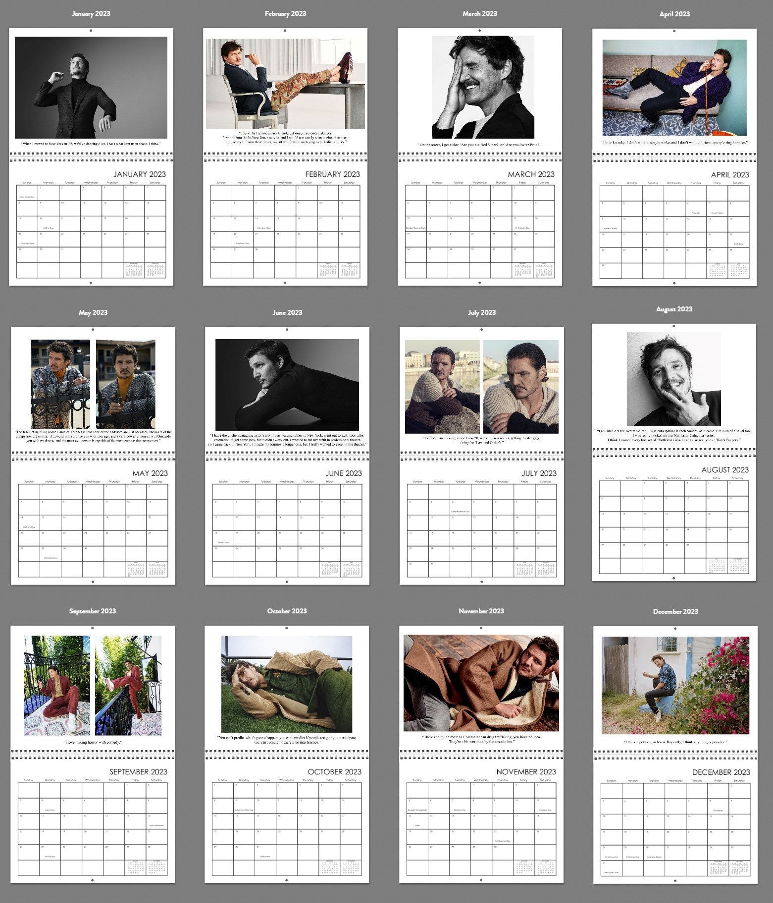 Pedro Pascal Wall Calendar 2023 With His Quotes and Signature - Etsy