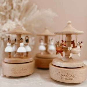 Personalized Name Music Box, Custom Carousel, Wooden Music Box, Birthday Gift, Baby Baptism Gift