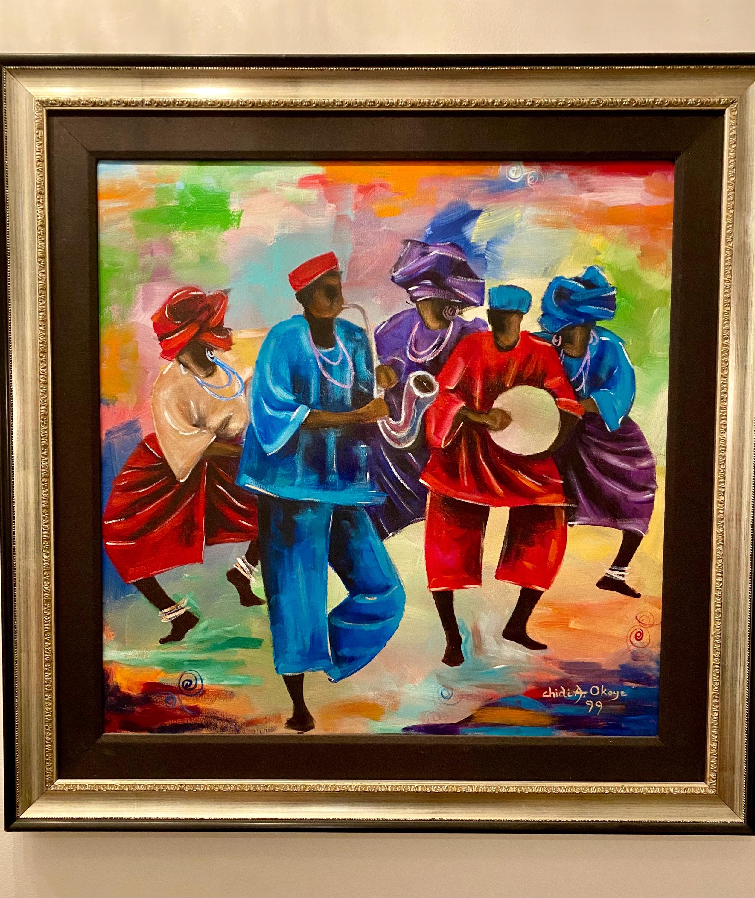 African Village Dance Oil Painting, Black Art, by Canadian