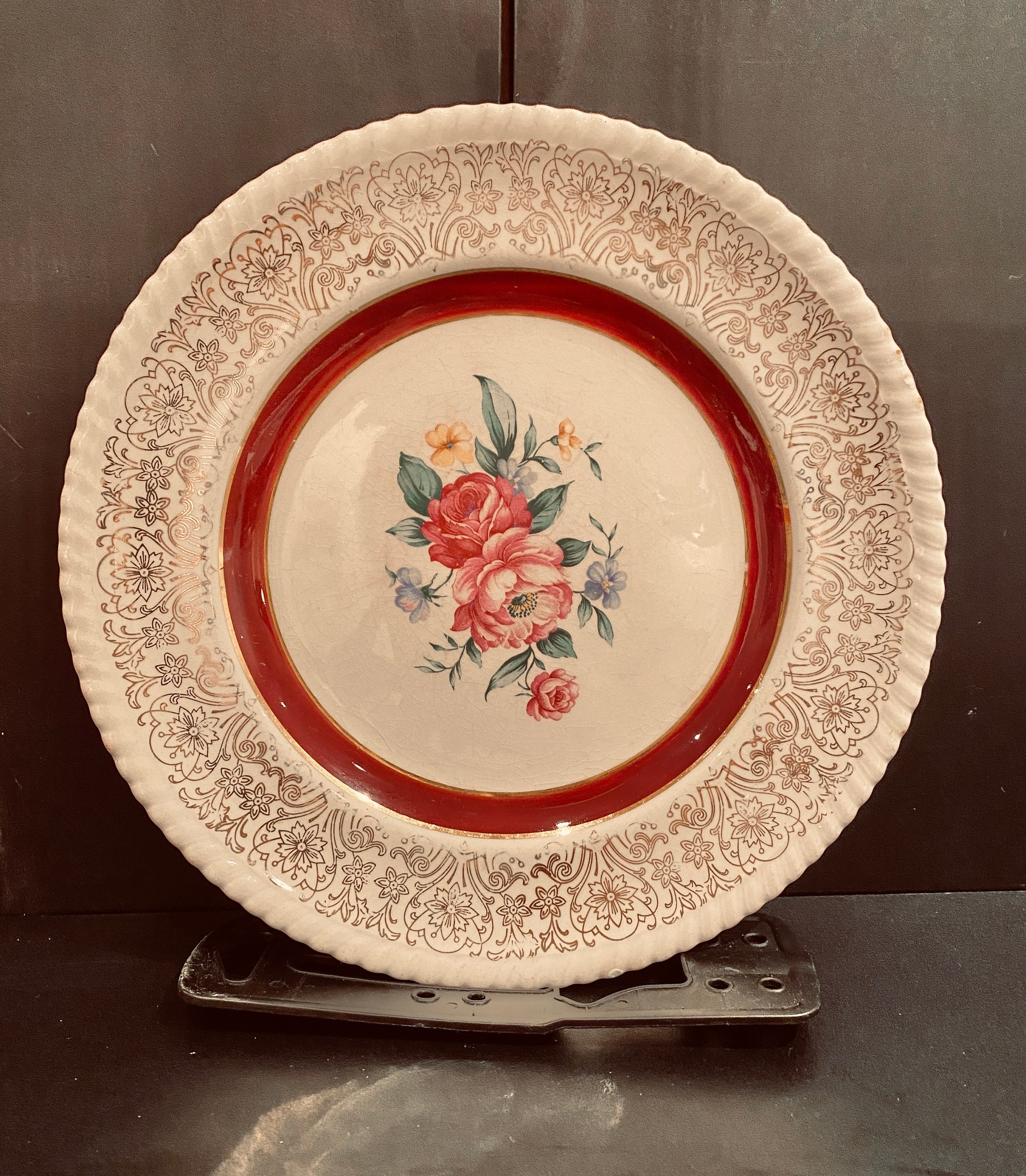 Antique British Empire Ware Rose Point 22K Gold Dinner Plate
