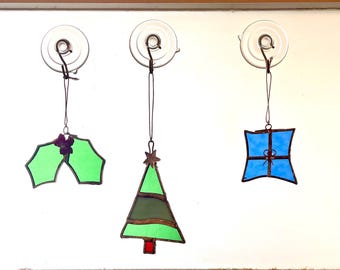 Stained Glass Christmas Ornament, Vintage Holiday Suncatcher