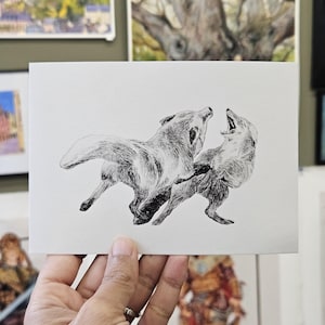 Original Tetra Pak Intaglio Print, Black and White Etching, Battle of Foxes