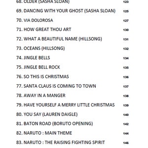 May include: A list of songs with their corresponding numbers. The list includes popular songs such as "When We Were Young" by Adele, "Older" by Sasha Sloan, and "Jingle Bells".