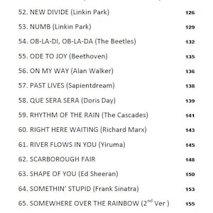 May include: A list of song titles and artists, including "MY WAY" by Frank Sinatra and "NEVER ENOUGH" from The Greatest Showman. The text is in black font on a white background. The page number is 6.
