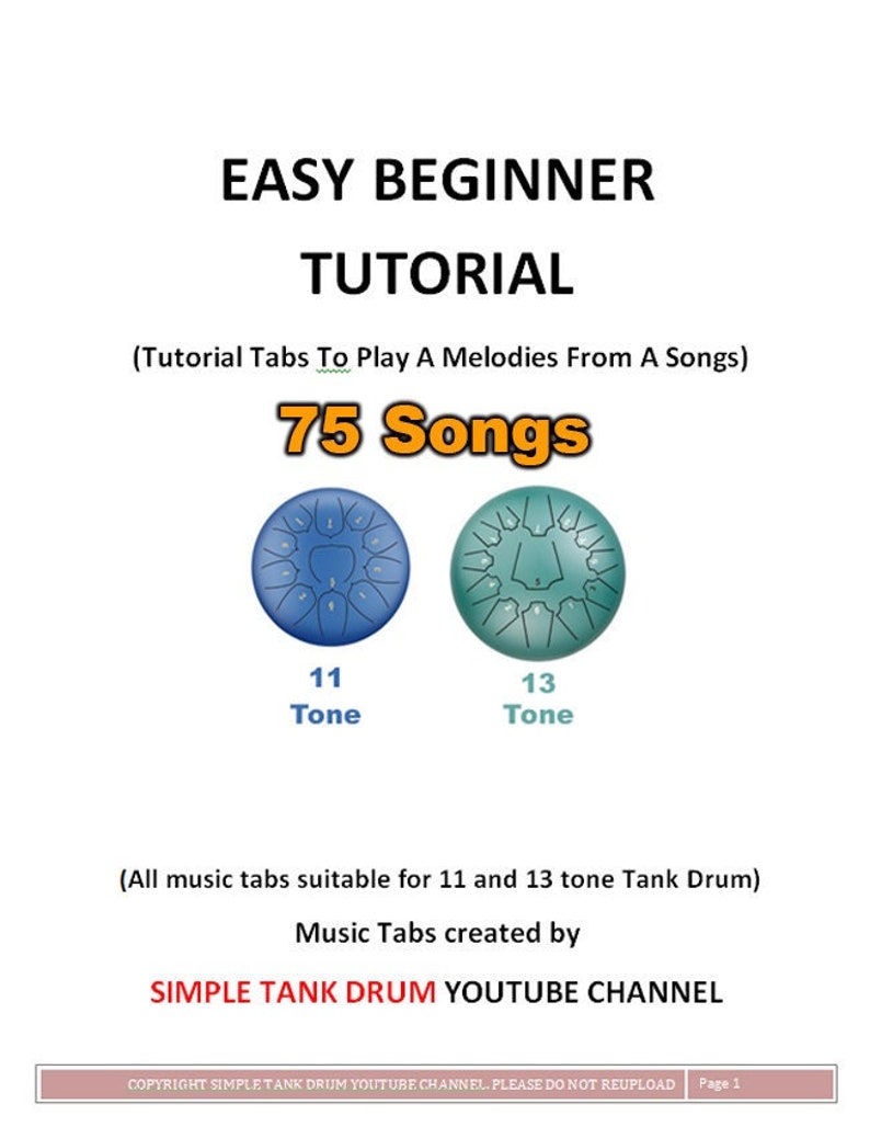 Easy Beginner Tutorial Book 1 Tabs for 11 and 13 Tone Tank Drum image 1